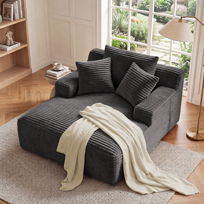 Latitude Run® No Assembly Required 64''D Corduroy Indoor Chaise Lounge Chair Upholstered Modern Glauser Oversized Compression Sleeper Sofa In A Box