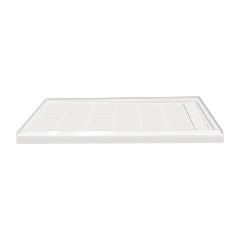 Base de douche 32 po x 60 po à simple seuil avec couvercle de drain, Blanc, Côté droit