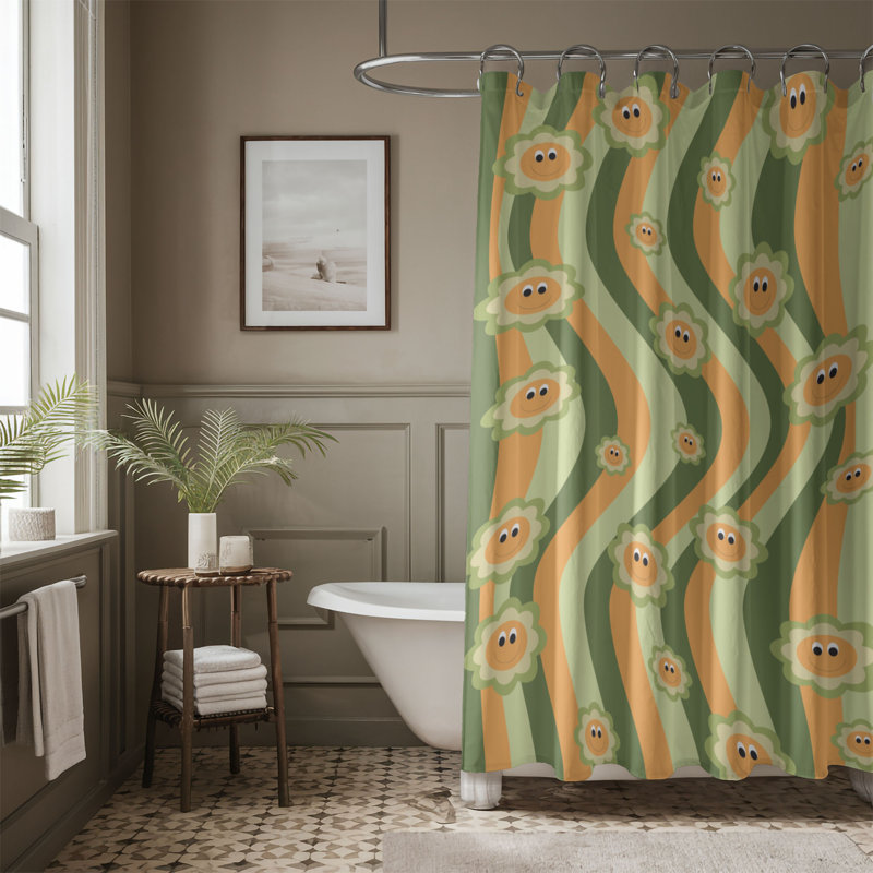 Rideau de douche Groovy Orange - Premium 157, H 74 po x l 71 po