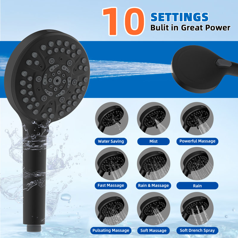 cUPC Certified High Pressure 10-Spray Handheld Shower with 71-Inch Stainless Steel Shower Hose, Adjustable Shower Holder