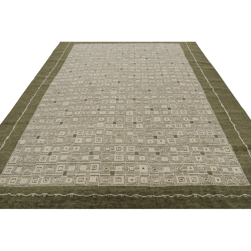 Art Deco Hand Knotted Wool Geometric Area Rug, Rectangle 10' x 14'