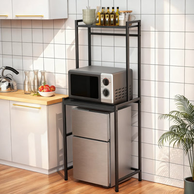 Support pour appareil de cuisine à 2 niveaux avec tablette réglable, support de rangement et 8 crochets - Micro-ondes multi-usages et mini-réfrigérateur pour dortoir, bureau, salon