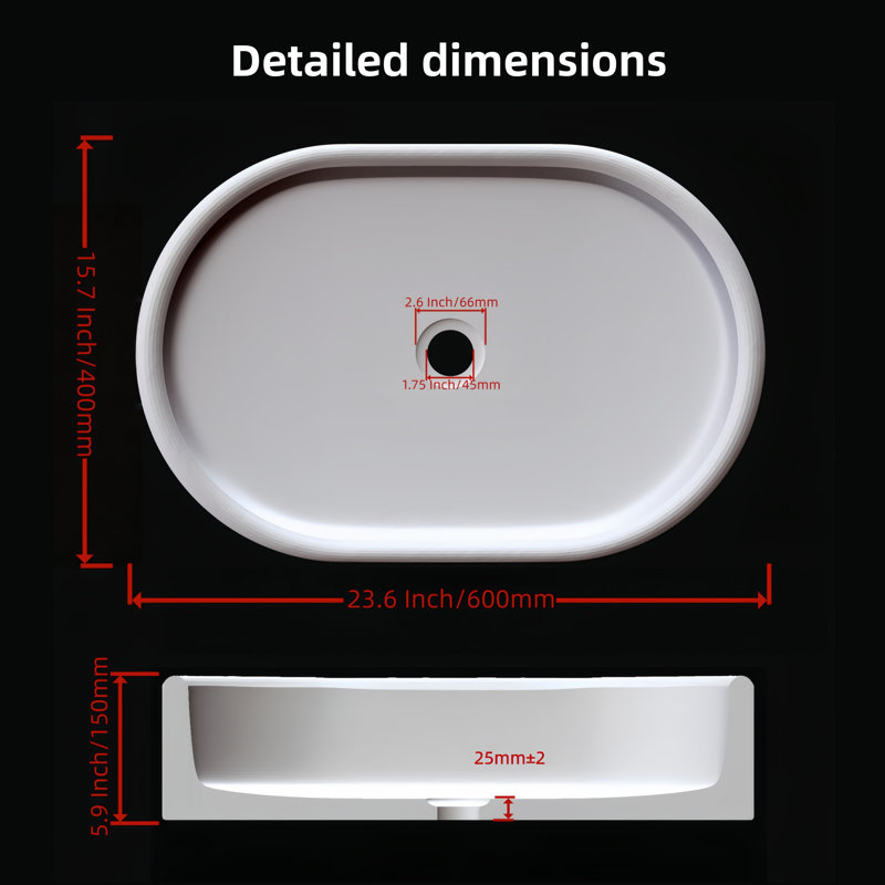 Roomfitters Marble Bathroom Vessel Sink, Natural Stone Countertop Wash Basin, Oval Matte Vanity Bowl, Dark Grey, Dark Gray
