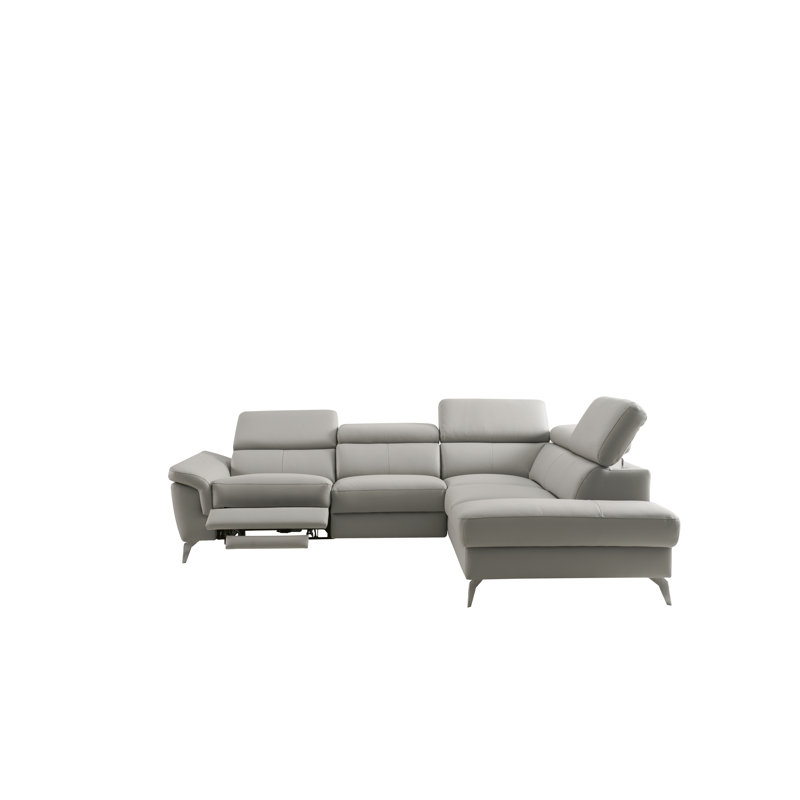 Manhattan Genuine Leather Reclining Corner Sofa, Right Hand Facing, Grey