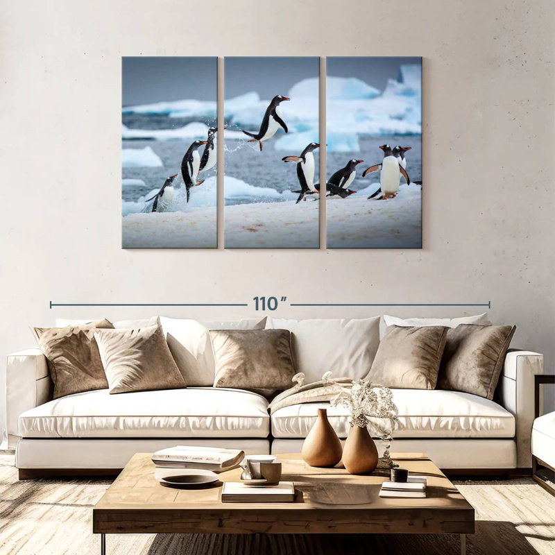 Brampt Penguins Jumping On Ice, 48" H x 74" W