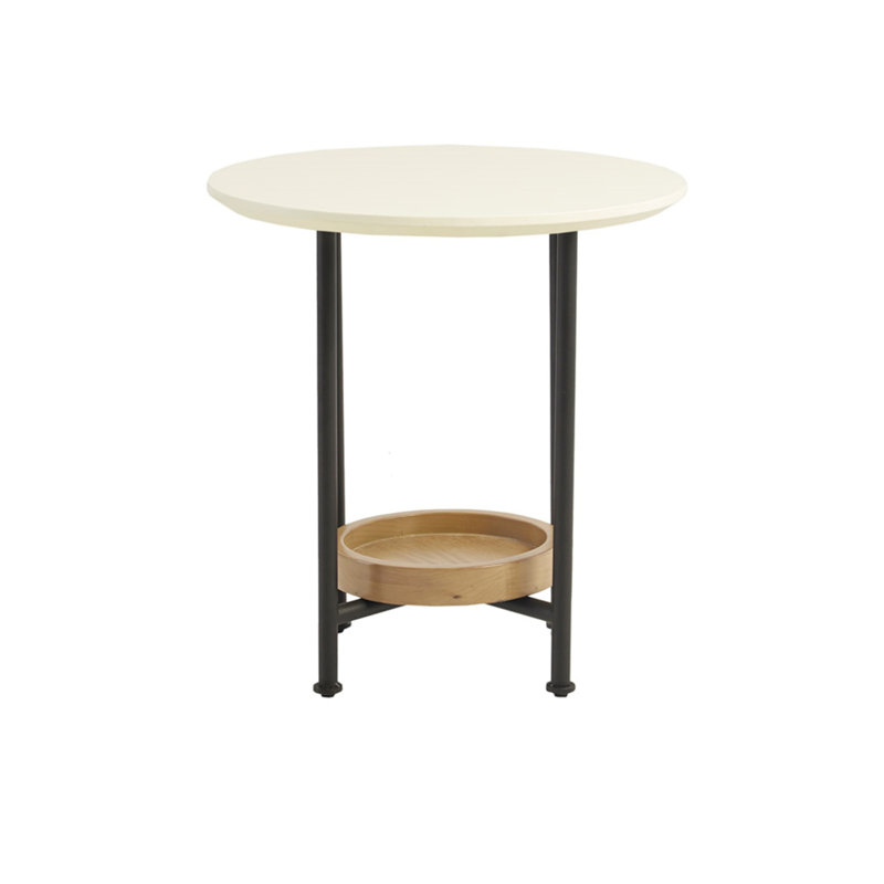 Table de bout, plateau blanc, tablette naturelle