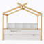 Lit double en bois blanc avec structure en bois originale, lit gigogne simple et bibliothèque pour enfants