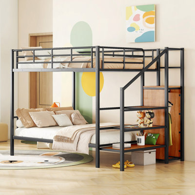 Lit superposé en métal avec échelle de rangement latérale et garde-robe