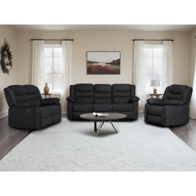 One Reclining Sofa Set, Microfiber Manual Recliner Couch Set, 3 Piece Recliner Set with Loveseat, Drop Table & Cup Holders by Latitude Run