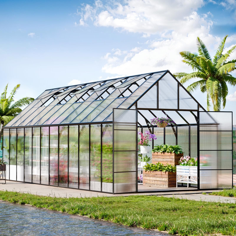 20X10 FT Walk-In Polycarbonate Greenhouse With Aluminum Frame, Lockable Door & Ventilation Window, Green House For Outdoors
