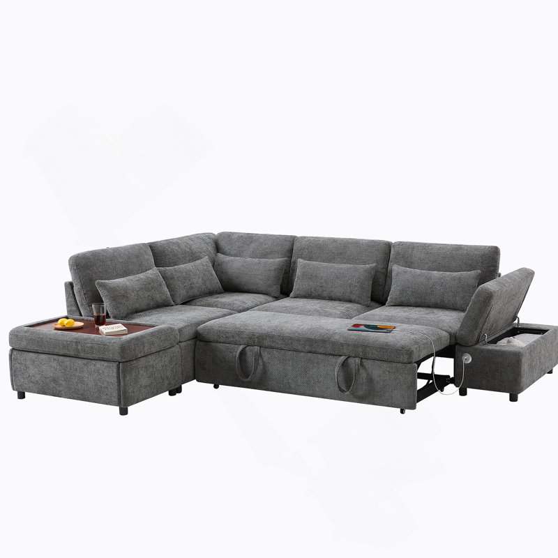 Canapé modulaire escamotable de 107 po, en forme de L, avec sièges larges, repose-pieds avec rangement à mouvement libre, combinaison libre, canapé surdimensionné en chenille pour salon et appartement, 2 couleurs