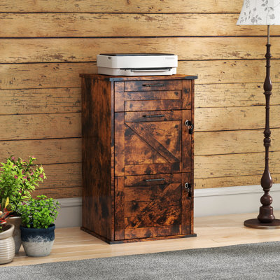 Barn Door Wooden 3 Drawers Flynt With Lock 30.71"H