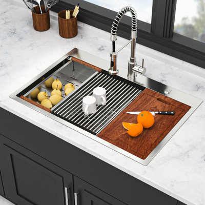 16 Gauge T304 Stainless Steel Double Bowl  60/40  36"X22"X10" Topmount Drop In Kitchen Sink With Brushed Nickel, Easy Drainage System, R10 Edge Design, - Condensation Coating, Noise Reducing Pad,
