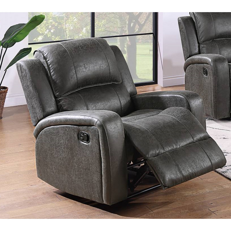 Fauteuil inclinable manuel Charles, similicuir, bois massif, Gris fumée