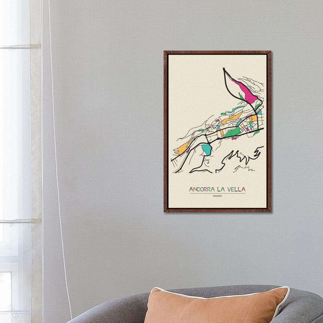 Andorra La Vella, Andorra Map by Ayse Deniz Akerman - Print on Canvas