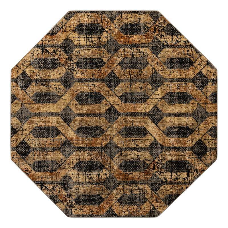 Tapis contemporain de couleur noire-grise, Octogone 8 pi x 8 pi