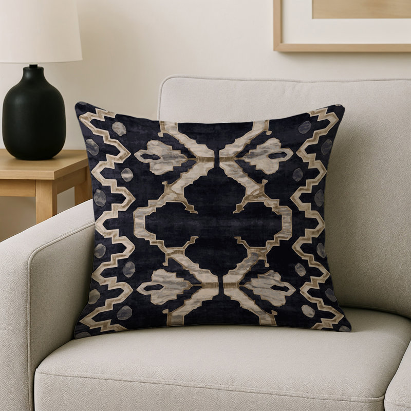Coussin décoratif intérieur / extérieur gris Modern Modern, Carré 16 po, Gris / bleu foncé / géométrique beige 6