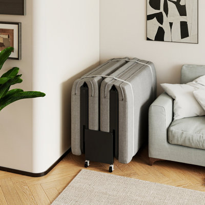 Lit pliant portatif simple avec matelas en mousse à mémoire de forme et roues verrouillables