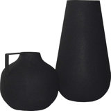 2 Piece Matte Black Metal Table Vase Set