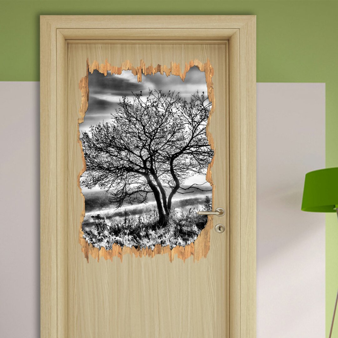 Wandtattoo Baum im hohen Gras in Monochrom