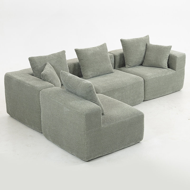 111"X74"X24" Modular Sectional, Light Green Fabric