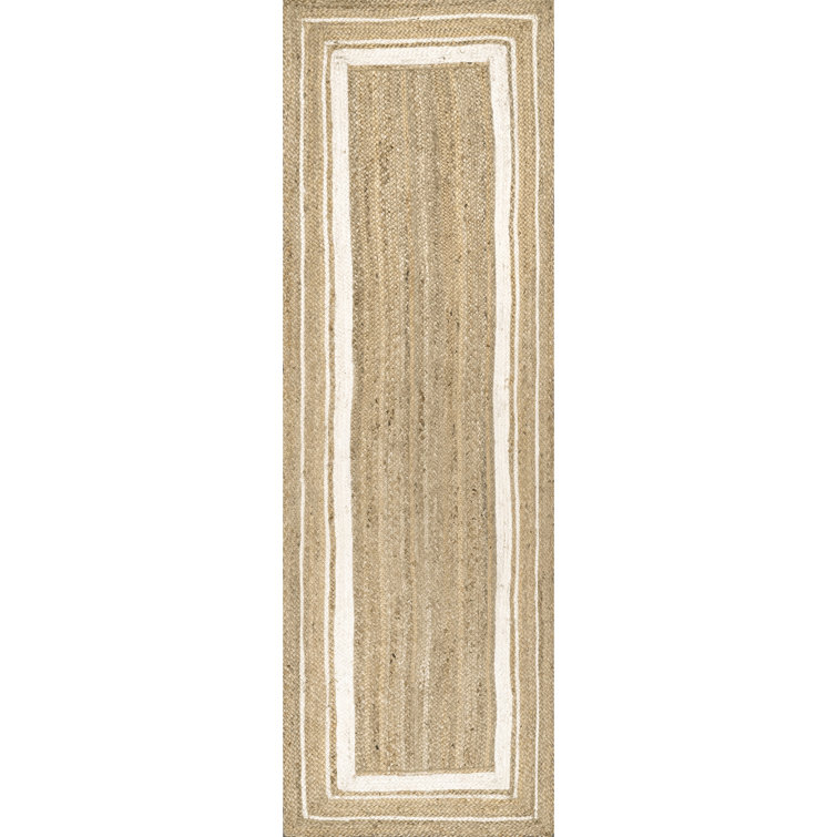 Ankita Bordered Jute Area Rug for Dining Room Living Room Kitchen, Off White/Natural