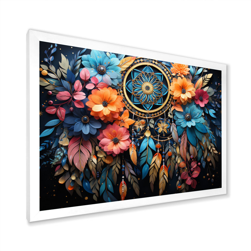 Teal Dream Catcher Dreams In - Dreamcatcher, art mural, H 16 po x l 32 po x P 1 po, Cadre photo blanc