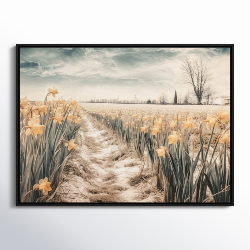 «Aniel Yellow Beige Natures Impression Daffodil», reproduction sur toile, Cadre flottant noir, H 30 po x l 40 po x P 1,5 po