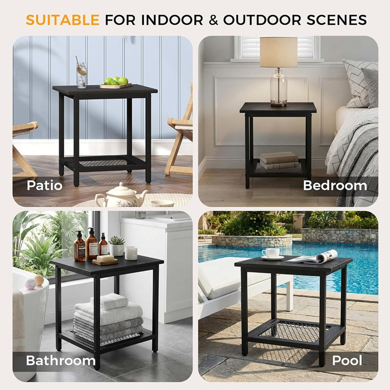 Weather-Resistant HDPS Side Table With Storage – Small Patio End Table For Deck, Garden, Poolside, Backyard & Indoor/Outdoor Use (Black)
