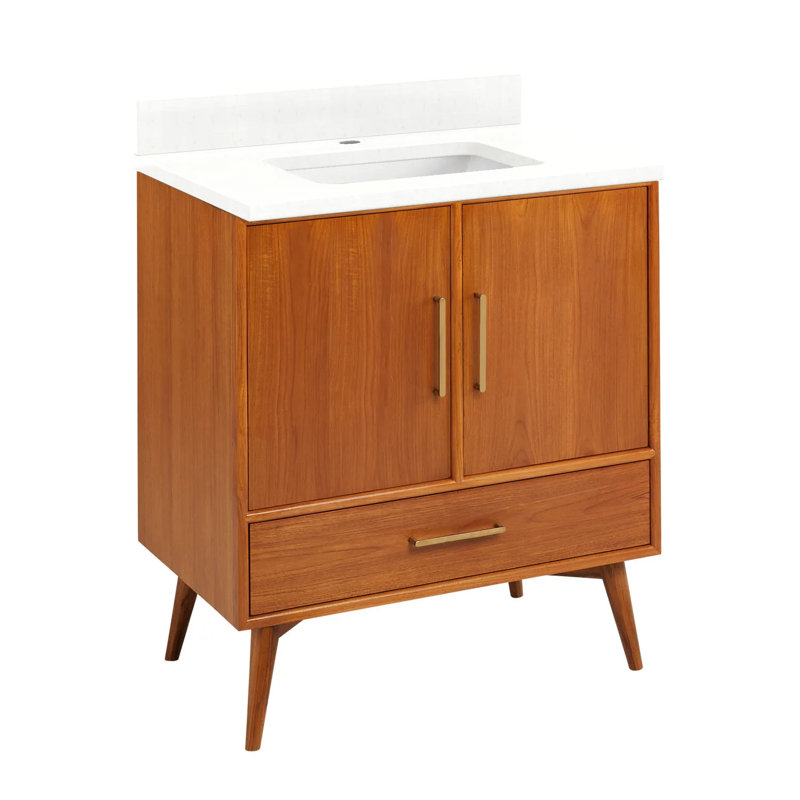 30" Novak Single Bathroom Vanity Set with Rectangular Undermount Sink, Natural Teak - 31" W, Single-Hole