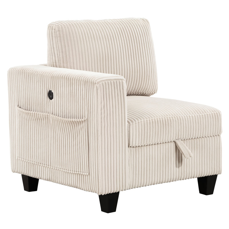 5 canapé modulaire avec sièges de rangement, velours côtelé beige et poche latérale pour la maison