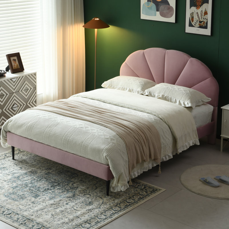Tête de lit plateforme capitonnée Deeb, Double, Velours rose