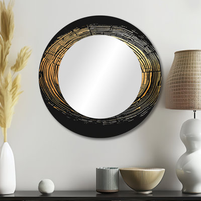 Abstrait noir et or d'anneau d'arbre I - décoration murale miroir en bois glissé - imprimé sur métal