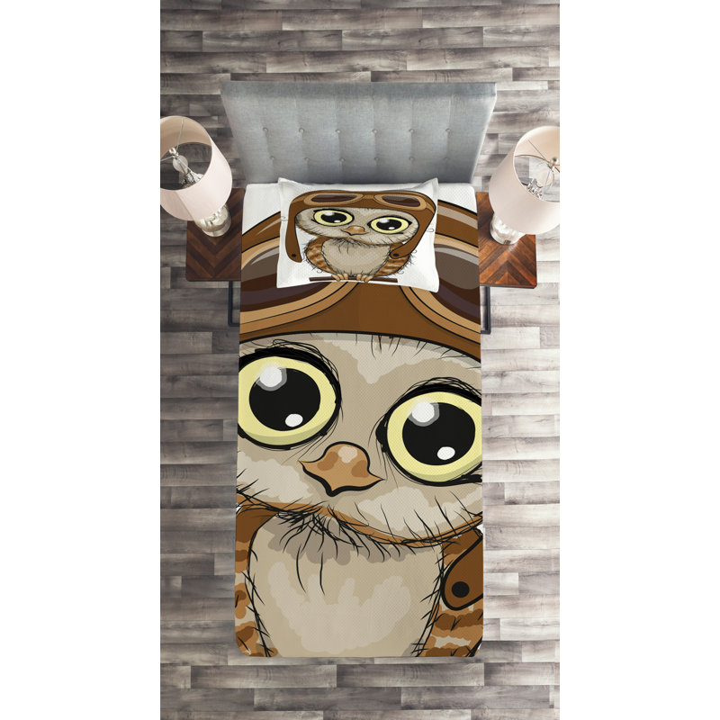 Owl Polyester Coverlet, Twin Bedspread + 1 Sham