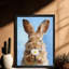 Décoration murale luxueuse avec cadre en bois noir et lapin tenant une fleur, décoration murale élégante-1708943112