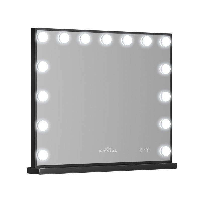 Hollywood Aurora Vanity Mirror with 15 Frosted LED Lights Dressing Mirror Dimmer Switch Bluetooth, Black