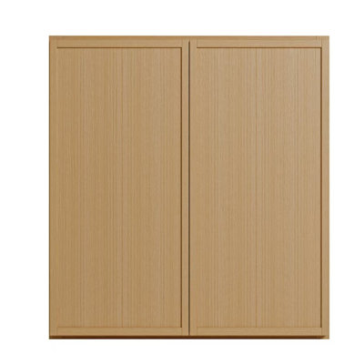 Armoire murale moderne en chêne blanc, fabrication en contreplaqué et charnières à fermeture en douceur, rangement de cuisine personnalisé