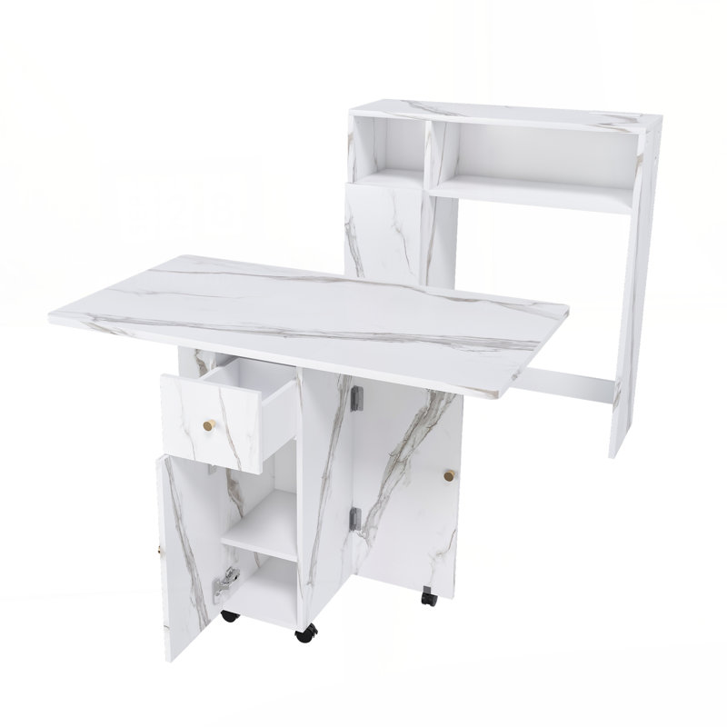 Table de salle à manger pliante multifonctionnelle avec buffet mural et rangement pour petits appartements (blanc)
