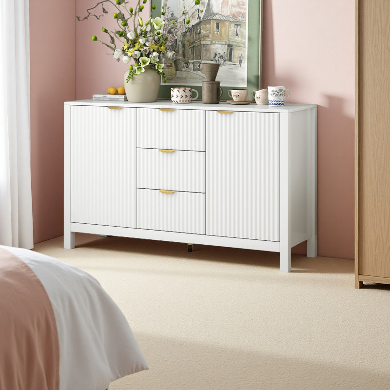 Buffet à motif ondulé - 3 tablettes réglables, Blanc