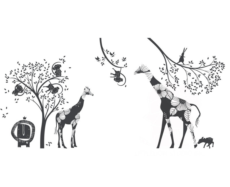 Décalcomanie murale jungle baby, Anthracite