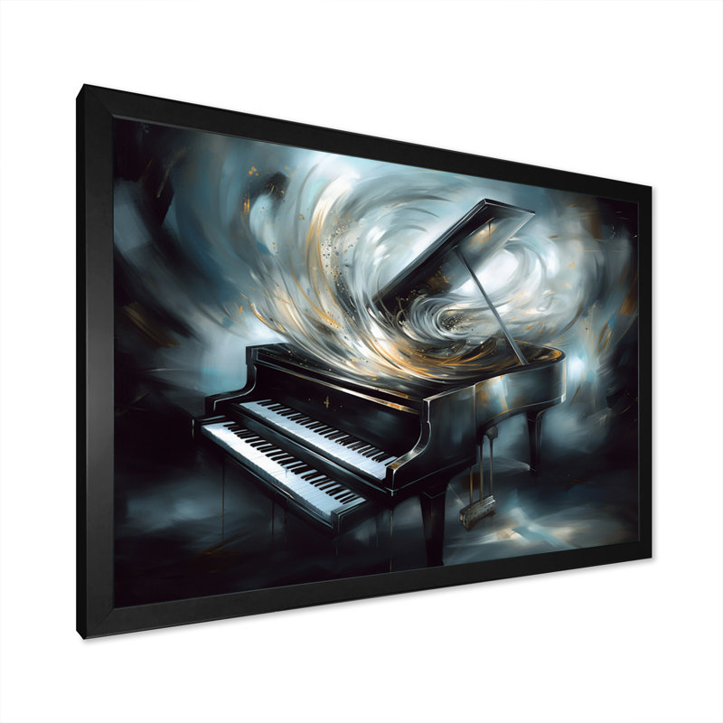 Piano abstrait I - musique, impressions sur toile, Cadre simple noir, H 24 po x l 32 po x P 1 po