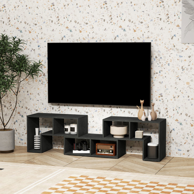 Free Combination Unit with Storage Shelves Extendable Entertainment Centre 180*30.5*44 cm MDF 1 Piece TV Stand Black with Storage Shelves
