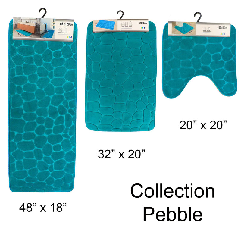 Peacock Blue Memory Foam Bath Mat with 3D Pebble Design