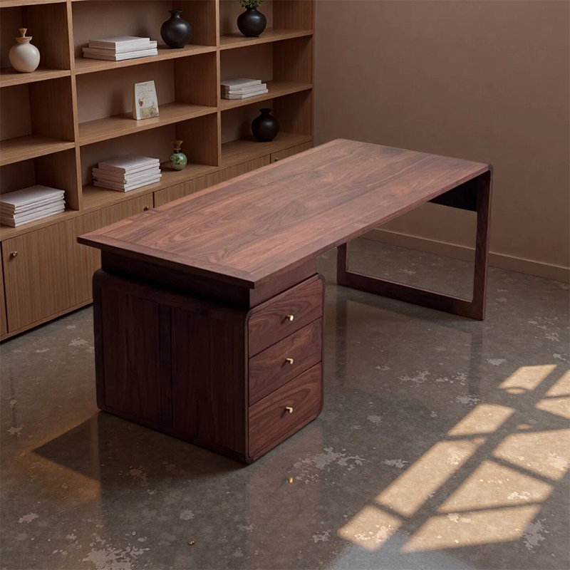 Bureau en bois massif de style rétro avec rangement de tiroir, H 29,52 po x l 70,86 po x P 29,52 po