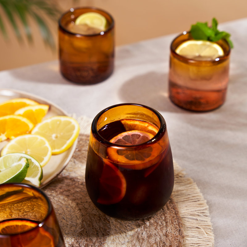 Ensemble de 2 verres à vin en verre recyclé sans pied de la collection Vida El Ocasso