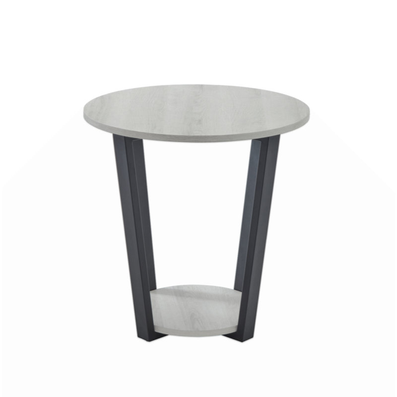 Contemporary Round End Table With Shelf,