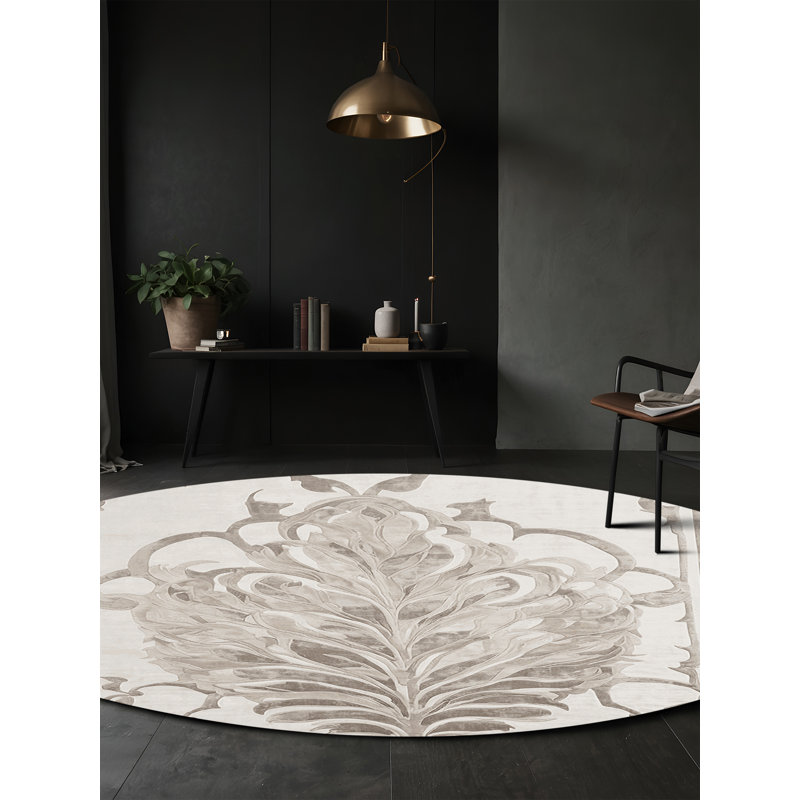 Machine Washable Gray Area Rug, Round 6'