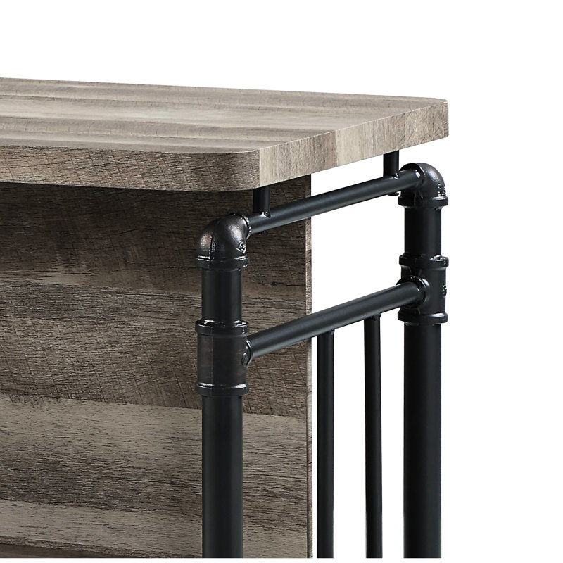 Antique Oak & Sandy Gray Counter Height Table, 6 In. Package Table In Metal Synthetic Wood, 2 Open Compartments