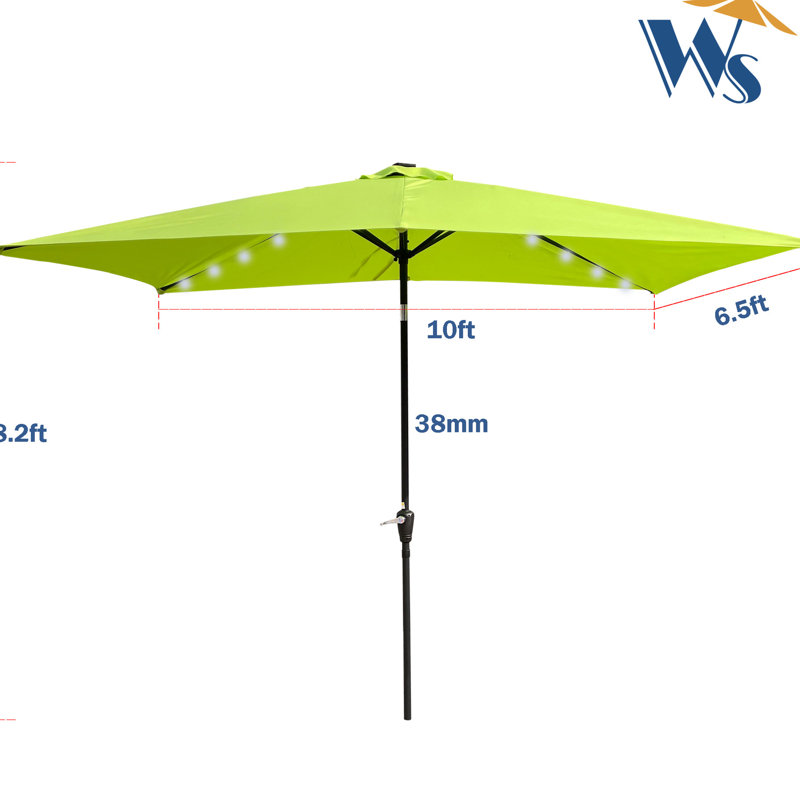 Parasol à DEL 10 pi x 6,5 pi pour patio, manivelle et inclinaison, 26 lumières, jardin rectangulaire 10 pi 6,5 pi, manivelle, piscine inclinable
