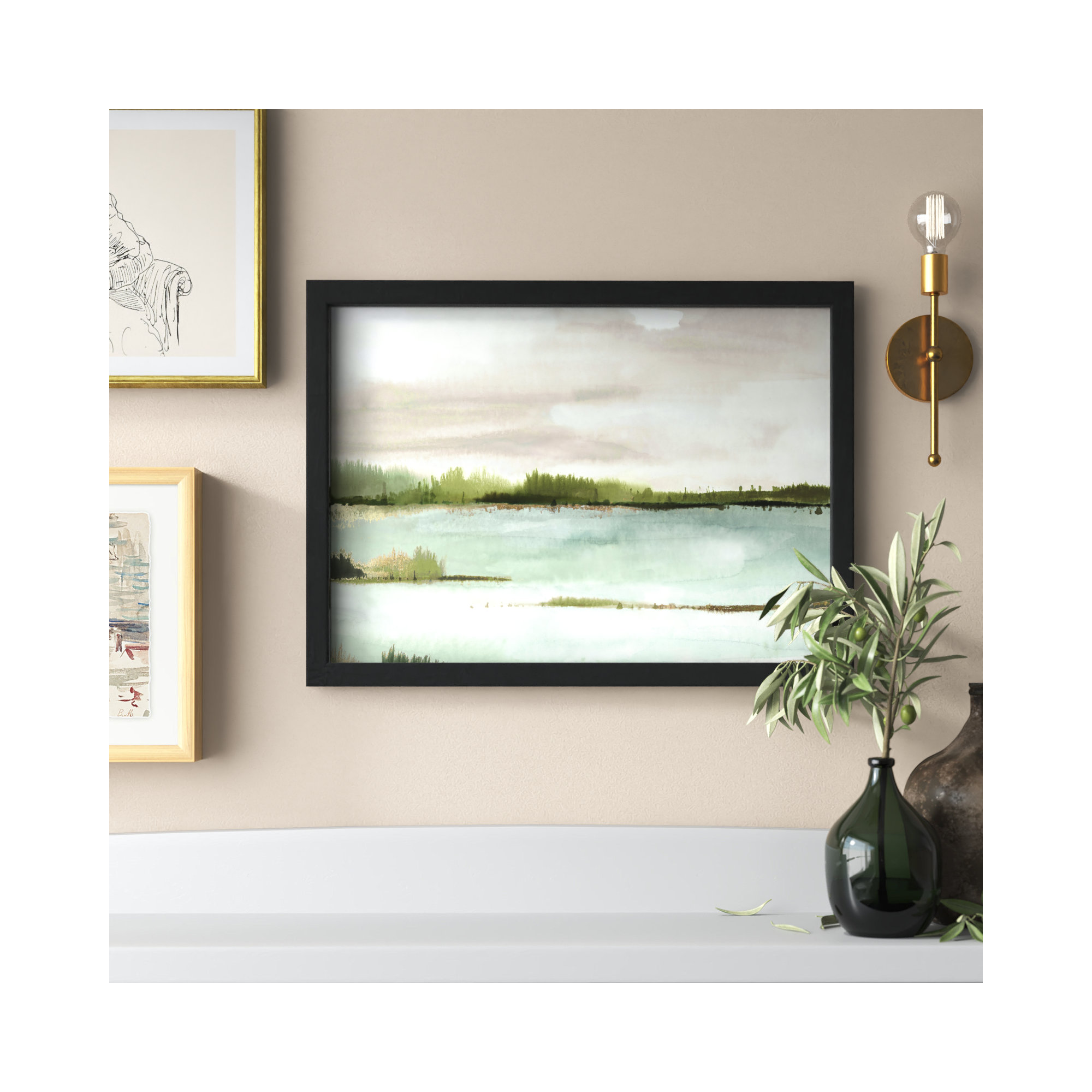 Silent Lake, Black Framed, 14" H x 16" W x 1.12" D